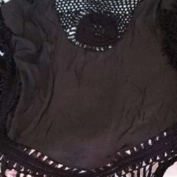 Boho Floral Print Sheer Kimono Beach cover up Black - Picture 8 of 8